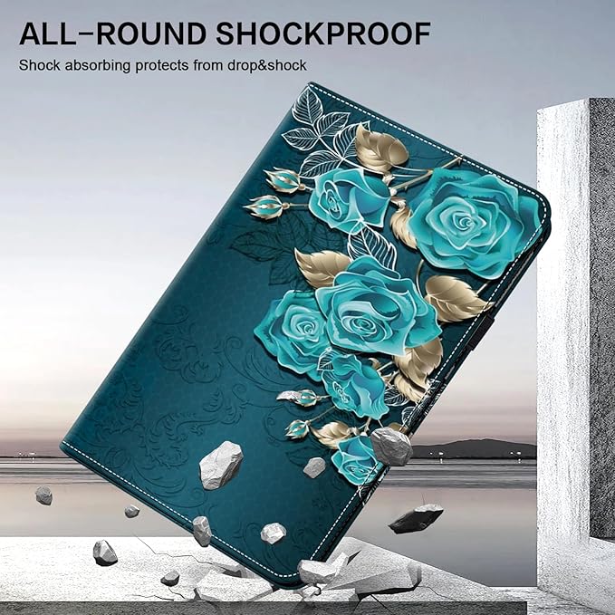 ALILANG Case for Samsung Galaxy Tab A9 Plus 11 Inch Case 2023 with Stylus, Shockproof Folding Stand Cover for Samsung Tab A9+ (SM-X210/X216/X218) Tablet Cases -Blue Rose