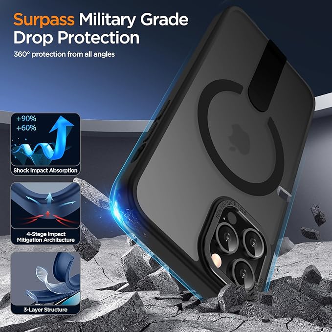 for iPhone 13 Pro Max Case with Kickstand, Compatible with MagSafe, [Invisible Stand] Anti-Slip Shockproof Military-Grade Protection, Magnetic Phone Case for iPhone 13Pro Max (Black)