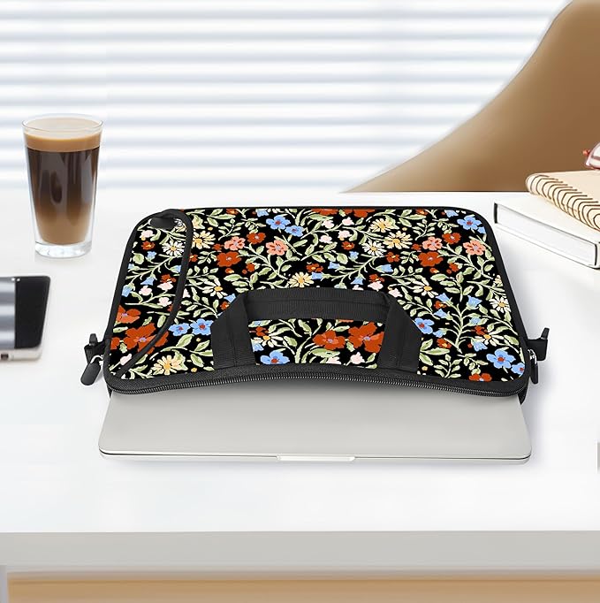 RICHEN 14 15 15.4 15.6 inch Laptop Shoulder Bag Messenger Bag Notebook Handle Sleeve Neoprene Carrying Case with Accessories Pocket (14-15.6 inch, Flowers2)