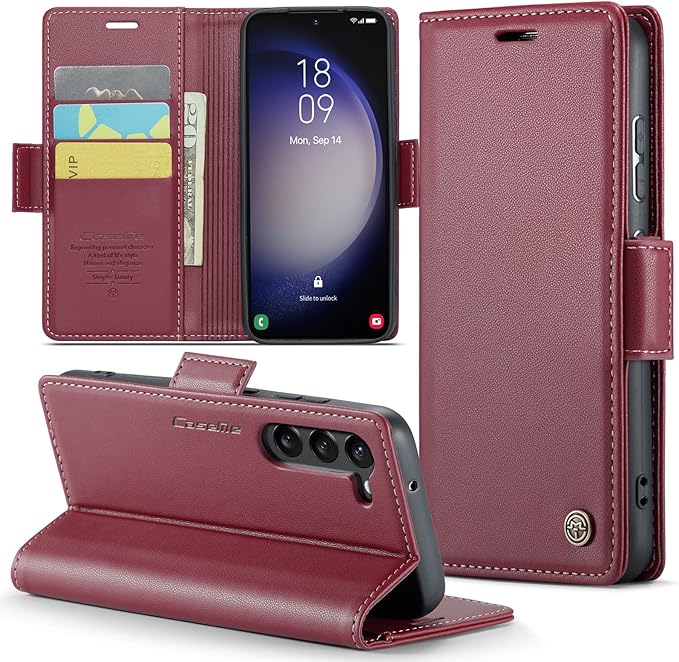 Case for Samsung Galaxy S23 Plus Wallet Case, RFID Blocking PU Leather Flip Folio Cover Card Holder Kickstand Shockproof Phone Case Compatible with Samsung Galaxy S23 Plus, Red