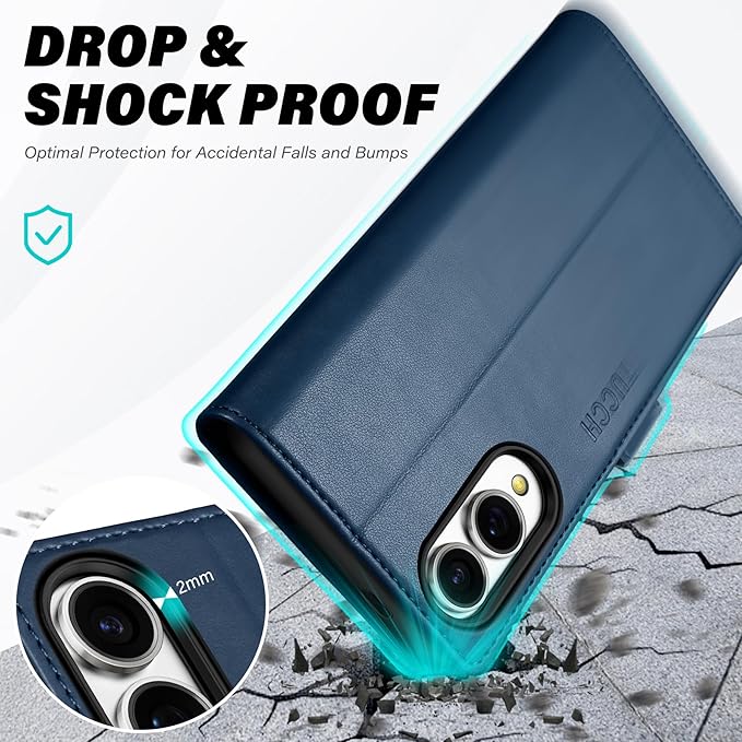 TUCCH Wallet Case for Galaxy S25 Edge, Stand RFID Blocking [4 Card Holder] Magnetic PU Leather Protective Flip Cover [TPU Shockproof Interior Case] Compatible with Galaxy S25 Edge 6.7" 5G, Dark Blue