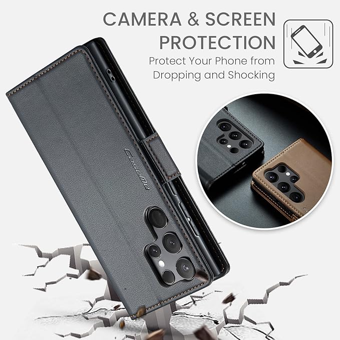 Case for Samsung Galaxy S23 Ultra Wallet Case, RFID Blocking PU Leather Flip Folio Cover Card Holder Kickstand Shockproof Phone Case Compatible with Samsung Galaxy S23 Ultra, Black