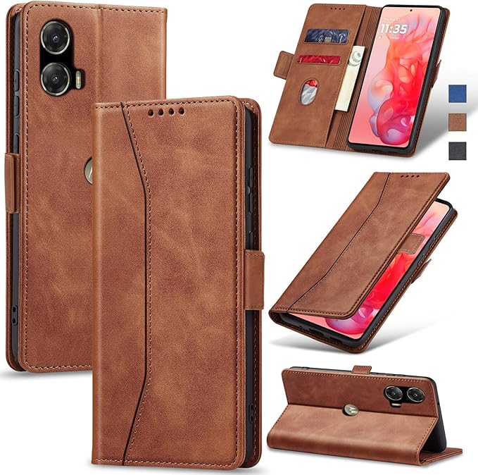 Jasonyu Flip Wallet Case for Moto G Stylus 5G (2024),Leather Magnetic Folio Cover with Card Holder,Kickstand - TPU Shockproof Durable Protective Phone Case,Brown