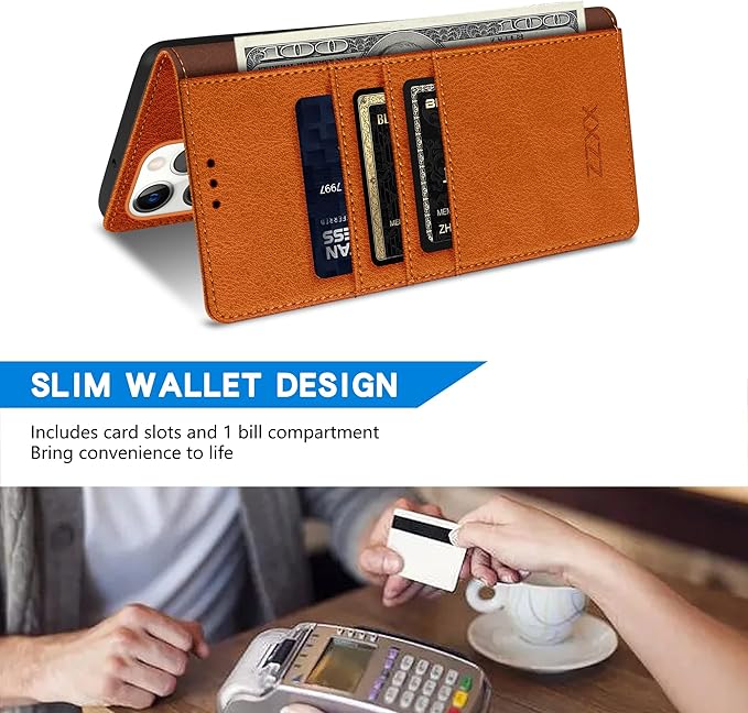 ZZXX for iPhone 15 Plus Wallet Case with [RFID Blocking] Card Slot Kickstand Magnetic Closure Leather Flip Fold Protective Phone Case for iPhone 15 Plus Case Wallet(Brown-6.7 inch)