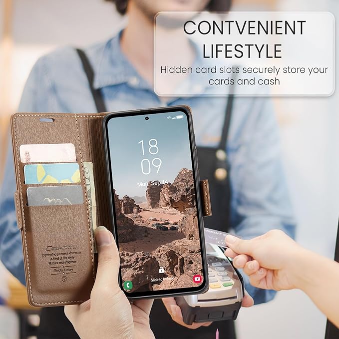 for Samsung Galaxy A55 5G Case, Premium PU Leather Wallet Case Flip Cover with [RFID Blocking][Card Holder][Stand Function] Shockproof Protective for Samsung Galaxy A55, Brown