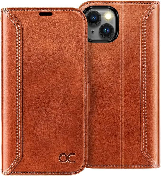 OCASE Compatible with iPhone 15 Wallet Case, PU Leather Flip Folio Case with Card Holders RFID Blocking Kickstand [Shockproof TPU Inner Shell] Phone Cover 6.1 Inch 2023, Retro Brown