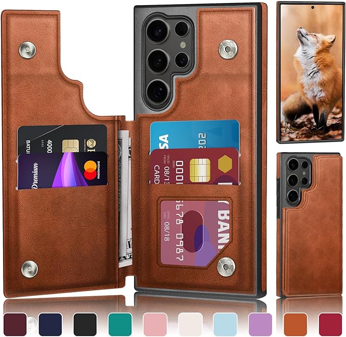 DJDUCK Designed for Samsung Galaxy S25 Ultra Case Wallet with Card Holder, [Magnetic Clasp Cover] [RFID Blocking Leather Protection] Shockproof Women Men Cases for Samsung S25Ultra Light Brown