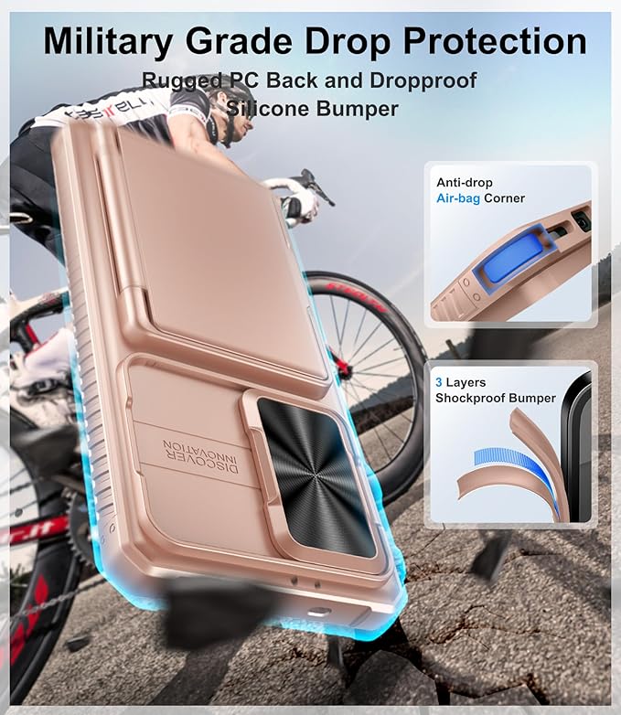 for Samsung Galaxy S25 Ultra Phone Case Wallet, Card Holder (4-5 Cards), RFID Block, Slide Camera Cover & Military Shockproof, Heavy Duty Men Women Cases for Samsung Galaxy S25 Ultra, Rose Gold