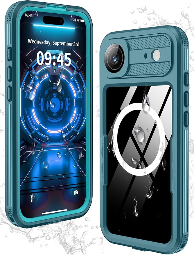 GOLDJU Magnetic for iPhone 17 Air Case-Waterproof, Built-in Screen & Camera Protector-IP68 Underwater Full Body 16FT Military Dropproof Shockproof Case for 17 Air 6.6''- Blue