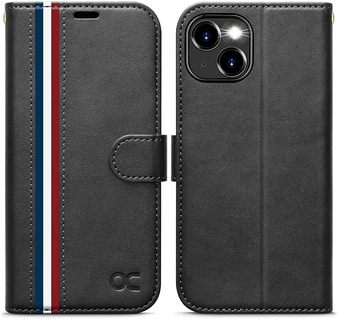 OCASE Compatible with iPhone 15 Wallet Case, PU Leather Flip Folio Case with Card Holders RFID Blocking Kickstand [Shockproof TPU Inner Shell] Phone Cover 6.1 Inch 2023, Spliced Gray