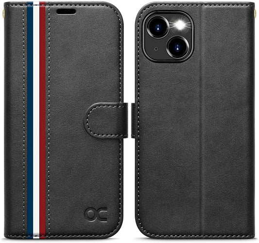 OCASE Compatible with iPhone 15 Wallet Case, PU Leather Flip Folio Case with Card Holders RFID Blocking Kickstand [Shockproof TPU Inner Shell] Phone Cover 6.1 Inch 2023, Spliced Gray