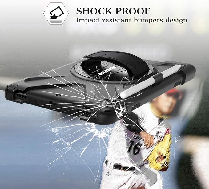 BRAECN for iPad Air 3 10.5 Case 2019,iPad Pro 10.5 Case 2017- Heavy Duty Shockproof Case Cover with Pencil Holder,Rotating Stand/Hand Strap,Carrying Shoulder Strap Fit iPad Air 3rd Gen 10.5-Black