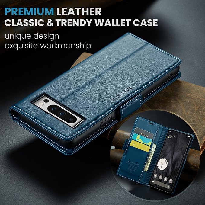 for Google Pixel 8 Pro Case, Premium PU Leather Wallet Case Flip Cover with [RFID Blocking][Card Holder][Stand Function] Shockproof Protective for Google 8 Pro, Blue