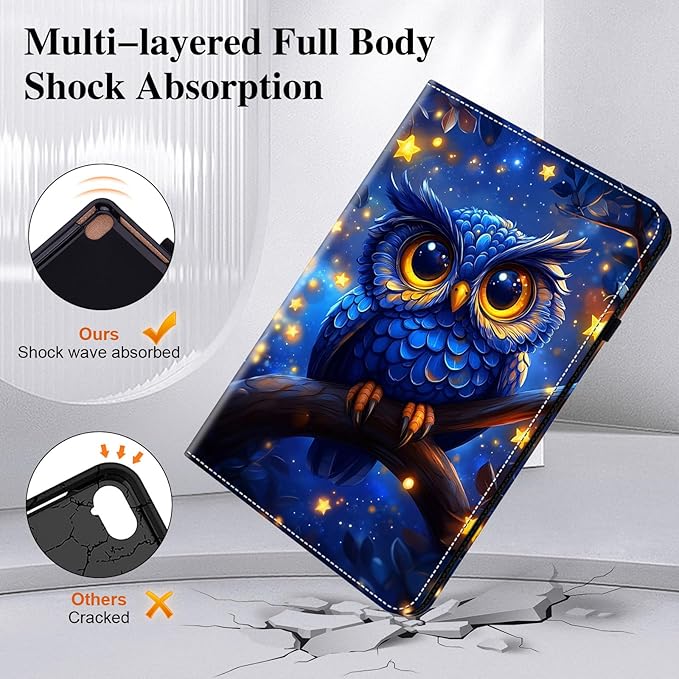 Case for Samsung Galaxy Tab S11 Ultra 2025/S10 Ultra 2024/S9 Ultra 2023 14.6 Inch (SM-X930/X936B) Tablet with Pencil Holder, Multiangle Stand Wallet Design Cover, Blue Owl