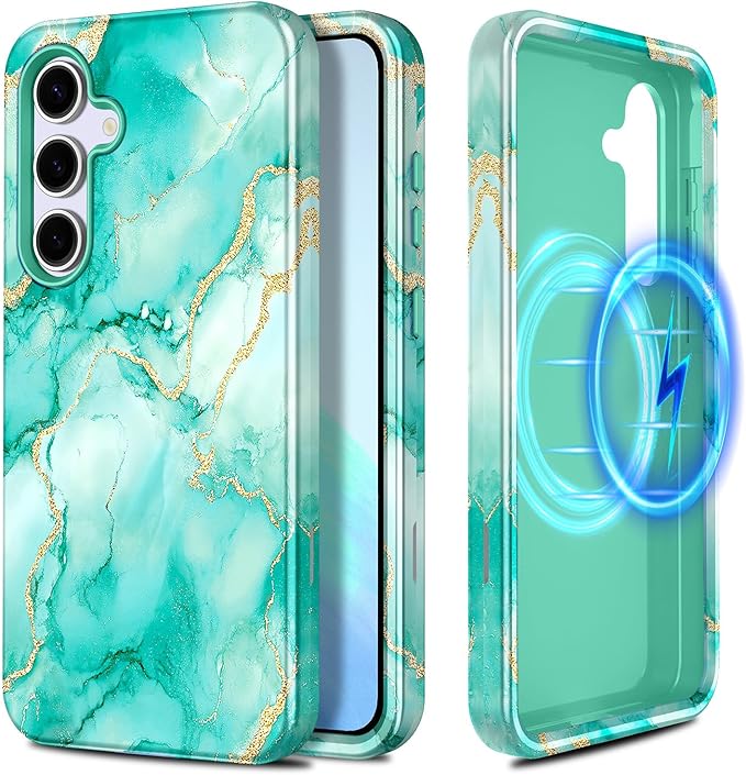 Casetego for Galaxy S25 FE Case,Compatible with MagSafe,[Military Grade Drop Test] Full Body Protection Slim Shockproof Rugged Marble Women Case for Samsung Galaxy S25 FE 6.7 inch,Turquoise