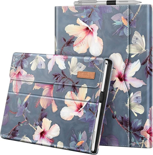 Fintie Case for 12.3 Inch Microsoft Surface Pro 7 Plus, Surface Pro 7/6/5/4/3 - Portfolio Business Cover with Pocket, Compatible with Type Cover Keyboard, Blooming Hibiscus