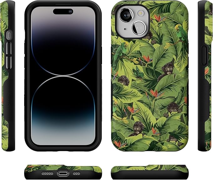Casely iPhone 14 Case | Sneaky Monkeys | Frida Kahlo Floral Jungle | Compatible with MagSafe | Bold Protective Design