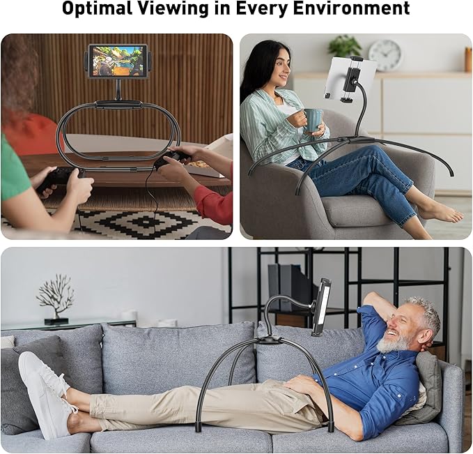 AboveTEK iPad Holder for Bed, Adjustable Tablet Bed Stand Mount, 360° Hands-Free Kindle Holder for Reading in Bed, Compatible w/ 4.7"-15.6" Tablets/iPads/Kindles/Phones/Samsung - Durable & Flexible