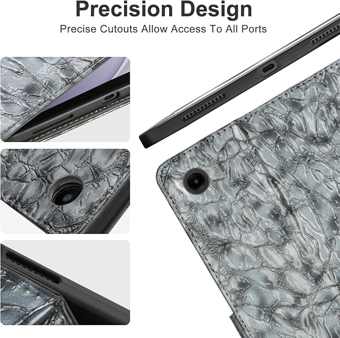 Elegant Case for Samsung Galaxy Tab A9 Plus 11 Inch 2023（Model: SM-X210/X216/X218）, Premium Leather Crocodile Cover | Stand | Card Pockets| Wrist Strap| S Pen Holder (Dark Grey)