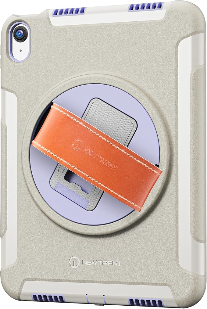 Original Rugged iPad Case for iPad 11 (A16) 11-inch (2025) & iPad 10th Gen 10.9-inch (2022) | 360° Rotating Kickstand, Genuine Leather Hand Strap, Built-in Screen Protector (Purple Grey)