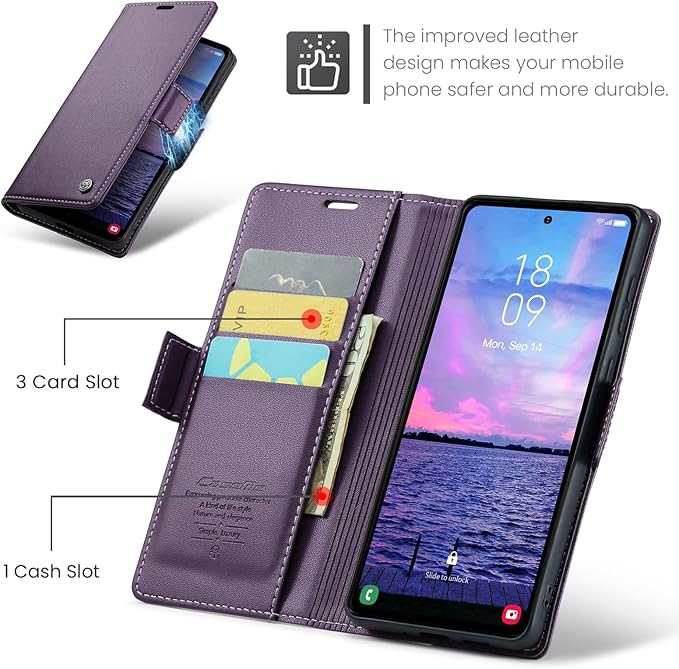 AUPAI for Samsung Galaxy S23 FE Wallet Case with Credit Card Holder, PU Leather RFID Blocking Folio Flip Kickstand Magnetic Clasp Protective Phone case for Women Men Purple