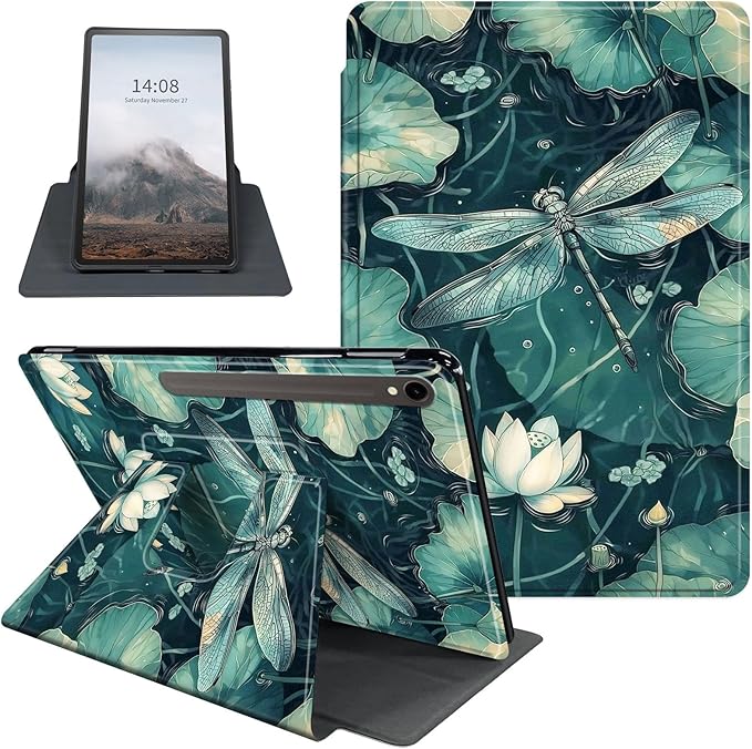 Case for Samsung Galaxy Tab S10 FE / S9 FE 5G 10.9 inch & Tab S9 11 inch, PU Leather 360° Rotating Stand Cover, Auto Sleep/Wake, Folio Smart Protective Cover, Dragonfly 2