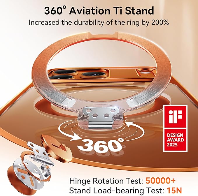 CASEKOO Cosmic Orange for iPhone 17 Pro Max Case with 360 Spin Magnetic Stand [Fit for MagSafe][17FT Military Protection] Slim Polished for iPhone 17 Pro Max Case with Stand 6.9'', Cosmic Orange
