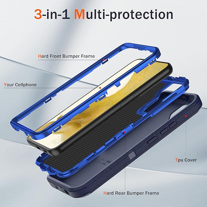 for Samsung Galaxy S22 Plus Case with [2 Pack] HD Screen Protector, [Military-Grade] Shockproof Dust/Drop Proof 3-Layer Full Body Protection Heavy Duty Case for Galaxy S22+ Plus, Navy