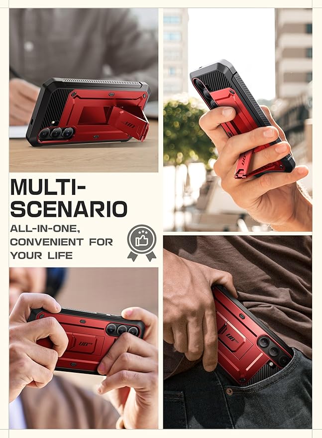 SUPCASE for Samsung Galaxy S25 Case with Stand (Unicorn Beetle Pro), [2 Front Frames] [Built-in Screen Protector & Belt-Clip] Military-Grade Protection Rugged Phone Case for Galaxy S25 6.2", Ruddy