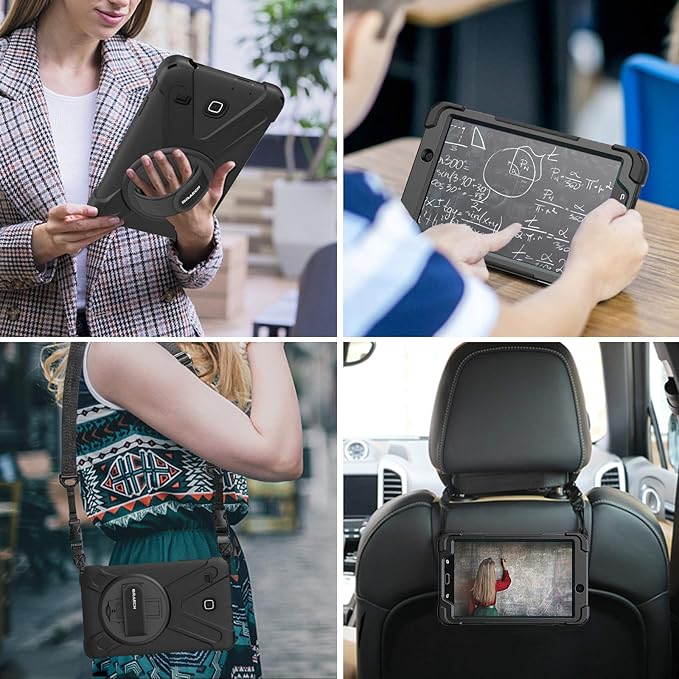 BRAECNstock Samsung Galaxy Tab E 8.0 Case (SM-T375/T377/T378),Shockproof Durable Protective Cover with 360° Kickstand&Hand Strap,Shoulder Strap,Kids Tablet Case for Galaxy SM-T377A/T377V/T378V,Black