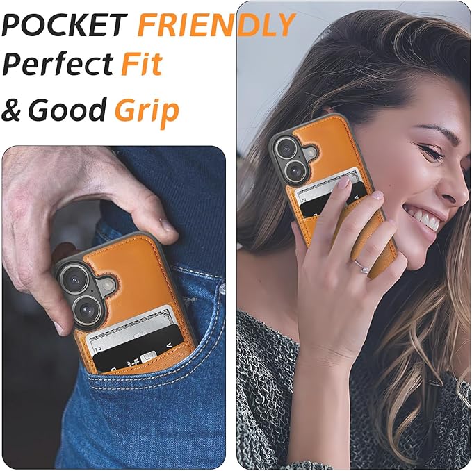 for iPhone 16 Leather Wallet Case, Compatible with Magsafe, 2 in 1 Detachable Magnetic Card Holder, RFID Blocking Kickstand Credit Slots Flip Case for Men Women, Brown