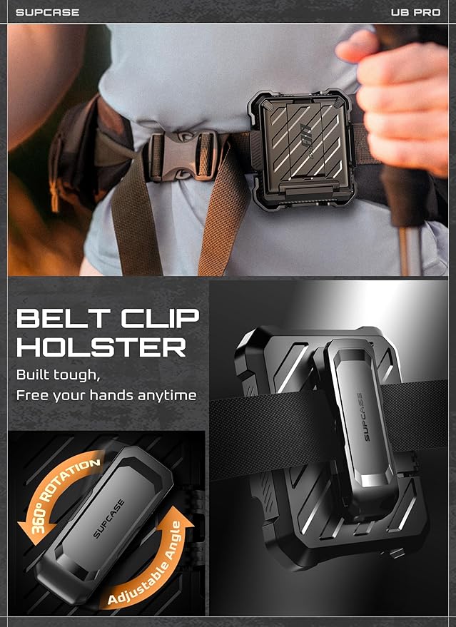 SUPCASE for Samsung Galaxy Z Flip 7 Case with Built-in Stand & Belt-Clip (Unicorn Beetle Pro), [Hinge Protection] [Front Tempered Glass Screen Protector] Full Body Military-Grade Phone Cover, Black