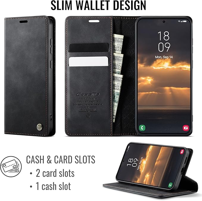 Wallet Case for Samsung Galaxy S25 Edge Leather Wallet Flip Cover with Card Holder, Kickstand, Magnetic Closure, RFID Blocking TPU Shockproof Phone Case Compatible with S25 Edge, Black