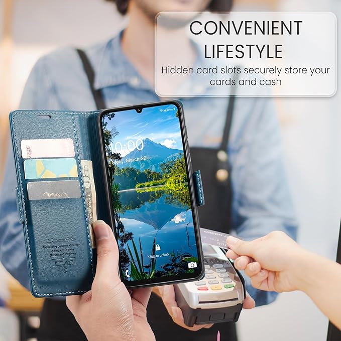 for Samsung Galaxy A16 5G/4G Case, Premium PU Leather Wallet Case Flip Cover with [RFID Blocking][Card Holder][Stand Function] Shockproof Protective for Samsung Galaxy A16, Blue