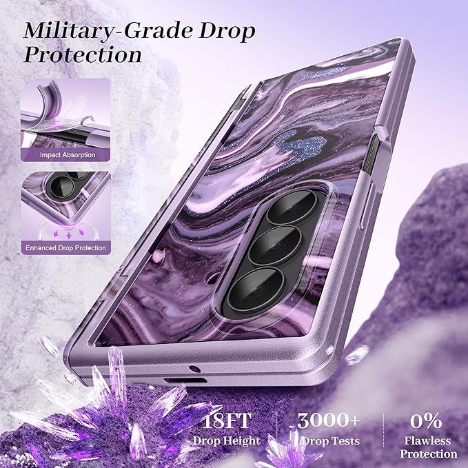 GVIEWIN for Samsung Galaxy Z Fold 7 Case with Privacy Screen Protector [Compatible with Magsafe][Built-in Kickstand] Magnetic Full-Body Hinge Protection Slim Phone Case for Z Fold 7, Quicksand/Purple