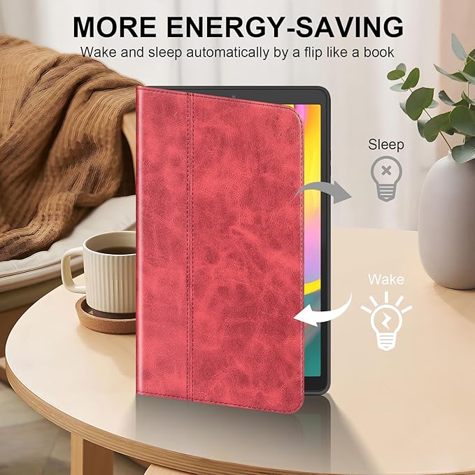 for Samsung Galaxy Tab A 10.1 inch Case 2019 Model(SM-T510/T515/T517) Genuine Leather Cover Protective Shell.Red