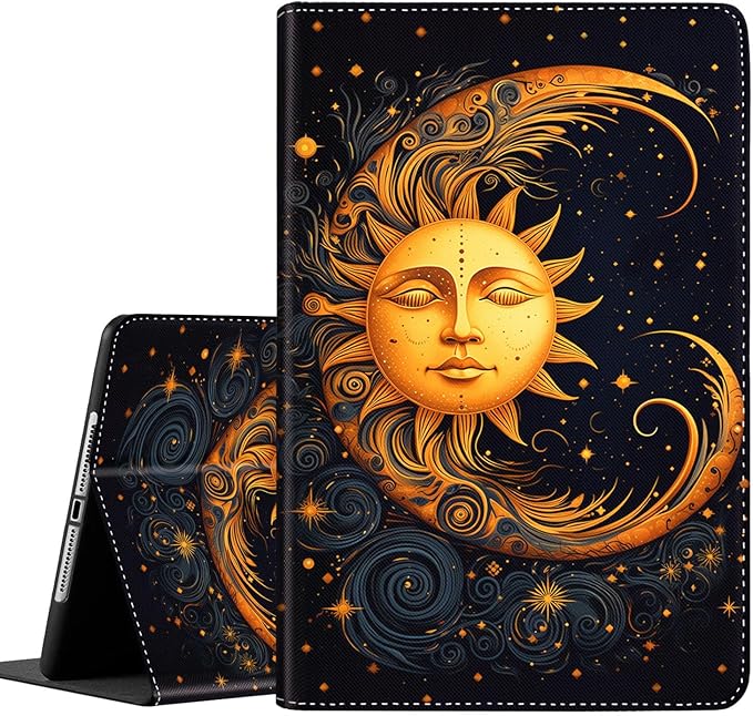 Case for Galaxy Tab A9 Plus ， Auto Sleep/Wake Multi-Angle Viewing Slim Folio Stand Cover for Samsung Galaxy Tab A9+/A9 Plus 11 Inch 2023 (SM-X210/X216/X218), Golden Sun Moon