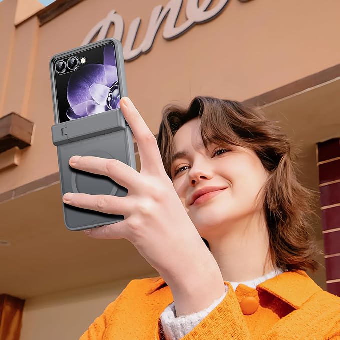 for Samsung Galaxy Z Flip 7 Case Compatible with Magsafe [Hinge Protection＆ Kickstand][Built-in Front Screen Protector] 15FT Military Shockproof Full Body Phone Case for Galaxy Z Flip 7 (Gray)