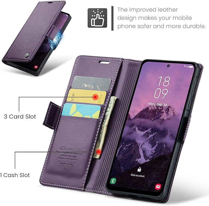 for Samsung Galaxy A56 5G Case, Premium PU Leather Wallet Case Flip Cover with [RFID Blocking][Card Holder][Stand Function] Shockproof Protective for Samsung Galaxy A56, Purple