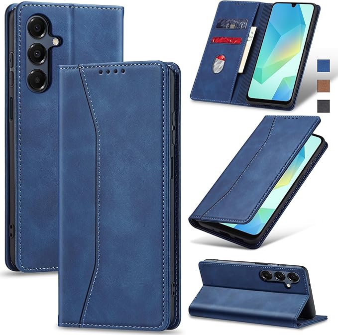 Jasonyu Flip Wallet Case for Samsung Galaxy A16,Leather Magnetic Folio Cover with Card Holder,Kickstand - TPU Shockproof Durable Protective Phone Case,Blue
