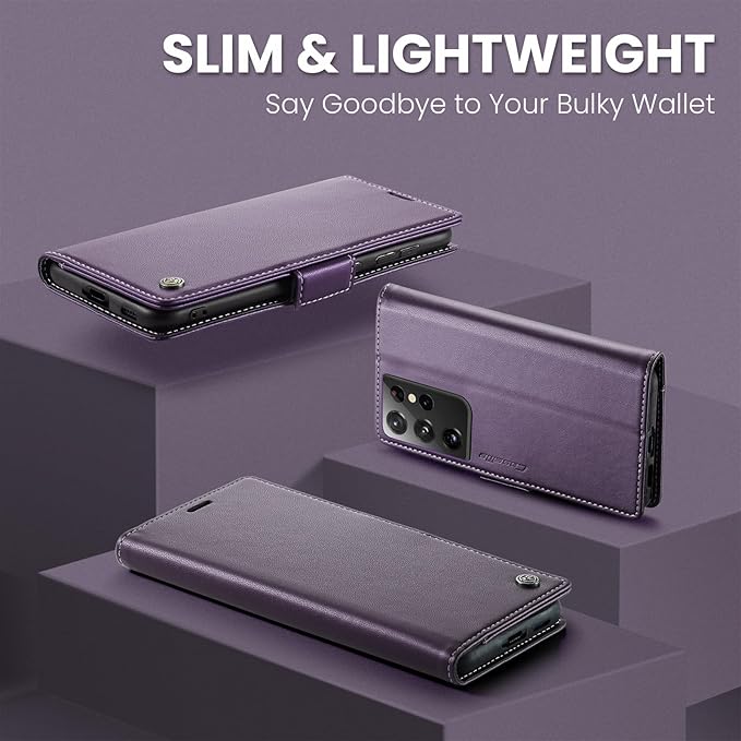 AUPAI for Samsung Galaxy S21 Ultra Wallet Case with Credit Card Holder, PU Leather RFID Blocking Folio Flip Kickstand Magnetic Clasp Protective Phone Cover for Women Men Purple