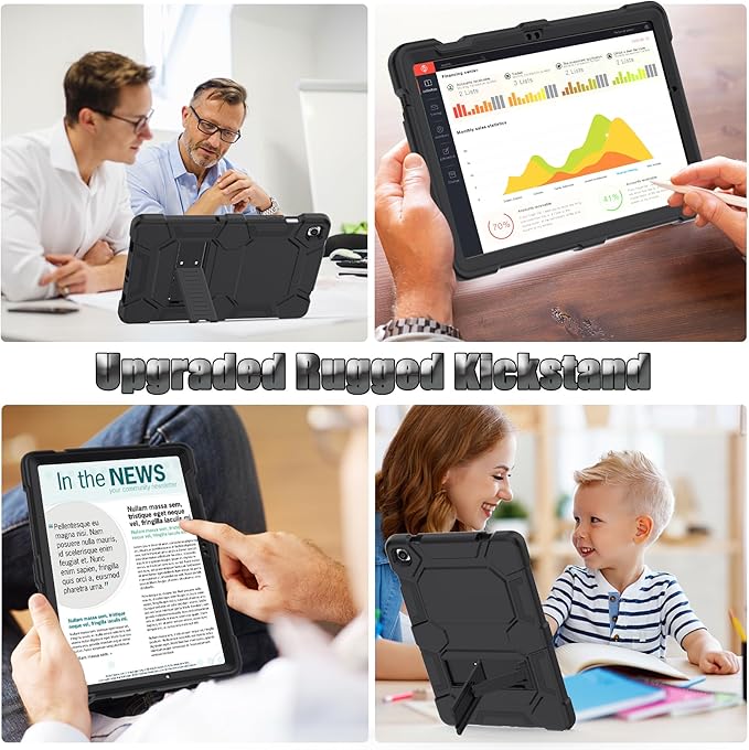 Case for Samsung Galaxy Tab A9 Plus 11 Inch (2024), Heavy Duty Rugged Shockproof 3-Layers Protective Case with Kickstand for Tab A9+ (SM-X210/X216/X218), Black