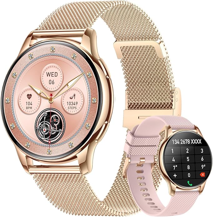 Smartwatch for Women, Waterproof Bluetooth Call Watch for Android iOS Phones, 1.32" AMOLED Round Touch Screen Fitness Tracker with 100+ Sports Modes/Health Monitor/Password Lock/Message Reminder