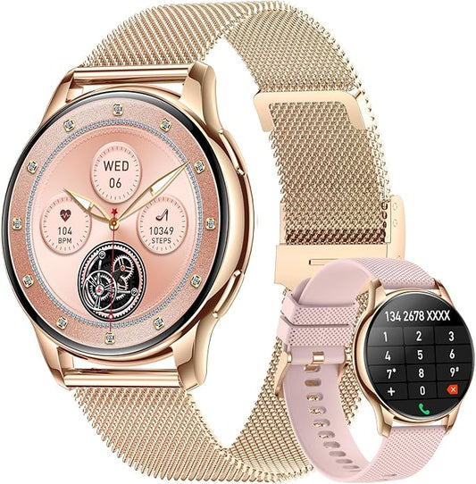 Smartwatch for Women, Waterproof Bluetooth Call Watch for Android iOS Phones, 1.32" AMOLED Round Touch Screen Fitness Tracker with 100+ Sports Modes/Health Monitor/Password Lock/Message Reminder