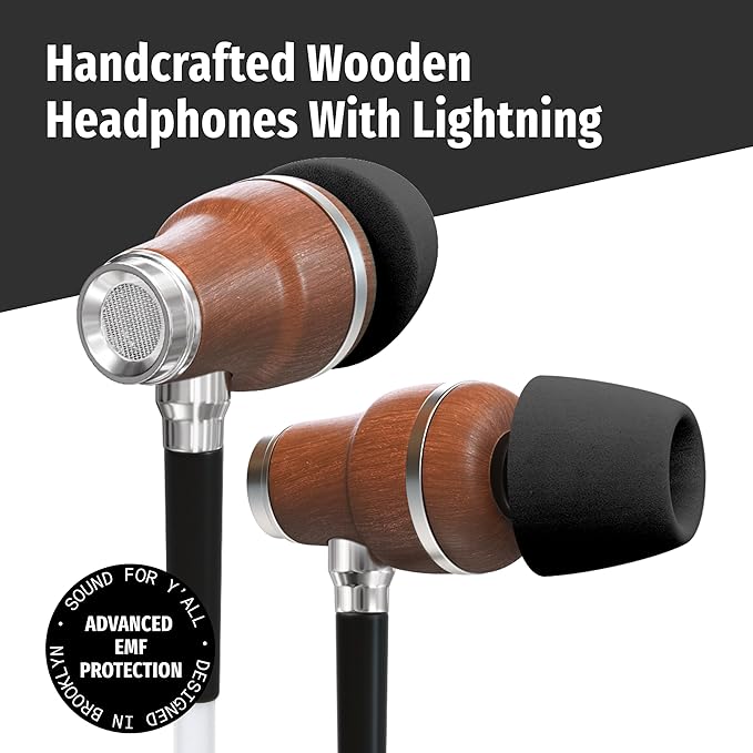 Symphonized Premium Wooden Airtube Headphones EMF Earbuds, 3D Sound, Microphone Volume Control, 8mm Bass Drivers Granting High Audio Quality MFI Certified ONLY for iPhone 11-14