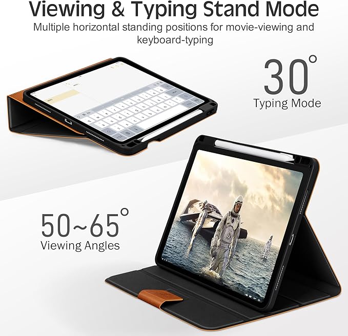 KingBlanc for iPad Air 11-inch Case M3 (2025) / M2 (2024), iPad Air 5th/4th Generation (2022/2020, 10.9") with Pencil Holder, Vegan Leather Stand Cover, Auto Sleep Wake, Viewing/Typing Angle, Brown
