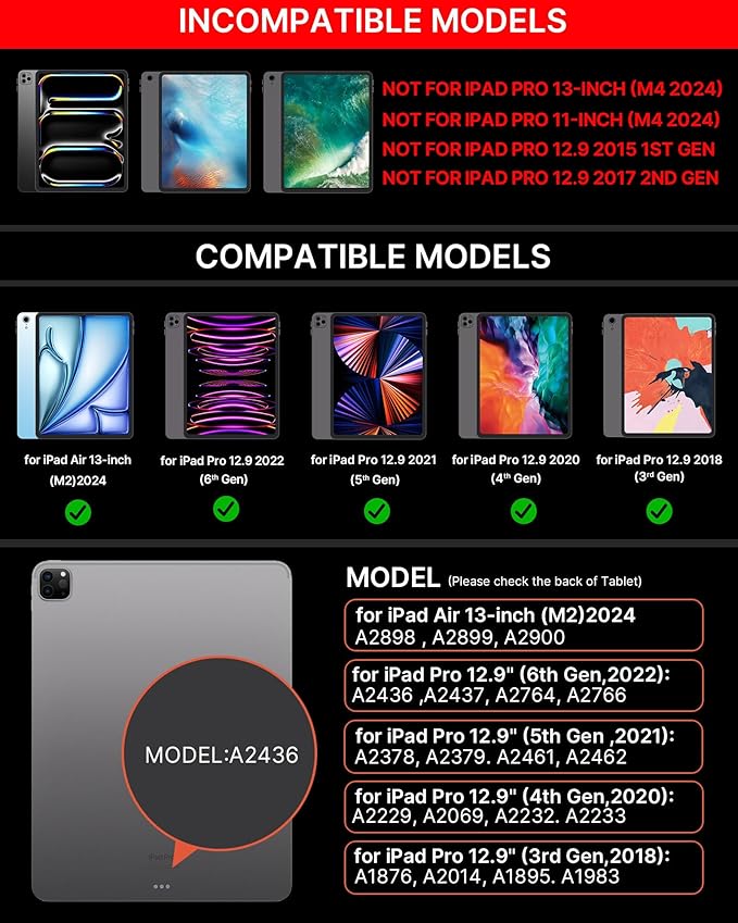 typecase Keyboard Case for iPad Air 13 and iPad Pro 12.9 (6th,5th,4th,3rd Gen),Magic-Style for iPad Pro 12.9,Magnetic Keyboard,Built-in trackpad,11 Colors Backlight,James Webb Orange