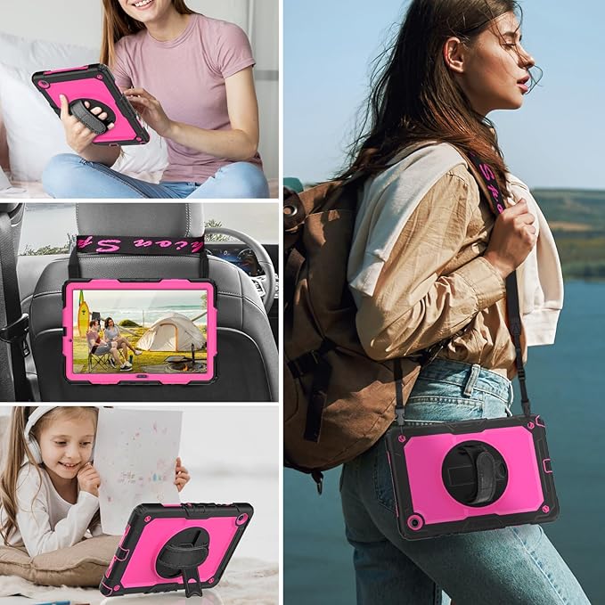 HXCASEAC Case for Samsung Galaxy Tab A9+/ A9 Plus 11 Inch, Protective with Screen Protector/Hand Strap/Pen Holder, Sturdy Shockproof Galaxy A9 Plus Tablet Case 2023 SM-X210/X216/X218 - Rose