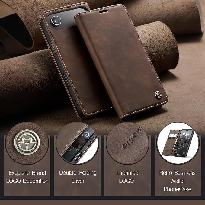 for iPhone 17 Air Case, Flip Wallet Leather Case with Card Holder Magnetic Closure Shockproof Kickstand Protective Phone Cases Cover for iPhone 17 Air, Coffee