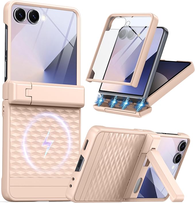 Magnetic for Samsung Galaxy Z Flip 7 Case [Hinge Protection＆Kickstand][Compatible with MagSafe][Built-in Screen Protector] Full-Body Military Protection Phone Case for Samsung Z Flip 7 Gold